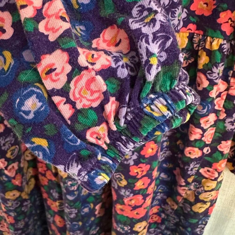 Hanna Andersson Girls Floral Long Sleeve Dress Size 130 Bow Accent - Picture 4 of 6